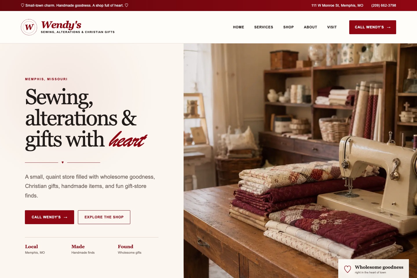 Wendy's Sewing custom business website